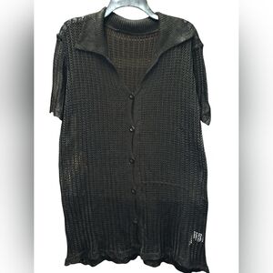 🔴Black Sheer Knit Button-Front Cover-up